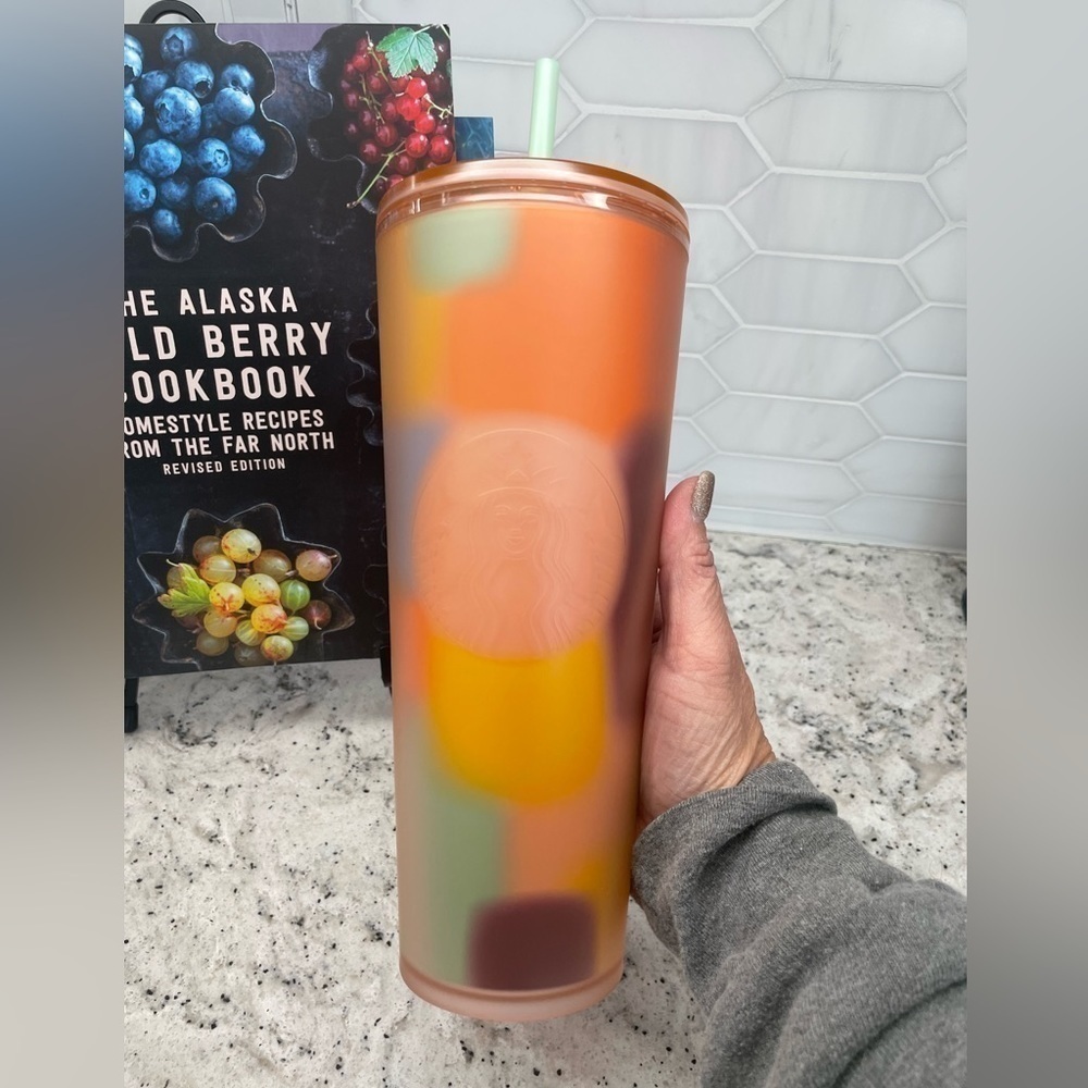 Starbucks 2024 Multicolor Patterned Peach Coral Soft Touch Target Tumbler. NWT!